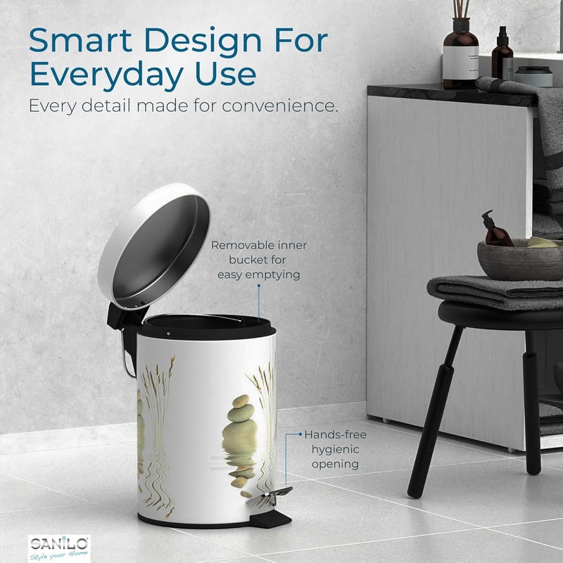 Sanilo Small Bathroom Trash Can with Lid [1.3 Gallon] - Lidded Tiny Trashcan for Garbage - Mini Metal Bin with Soft Closing Mechanism - Bath Room Accessoire Wastebin with Inner Bucket (Balance) - Image 4